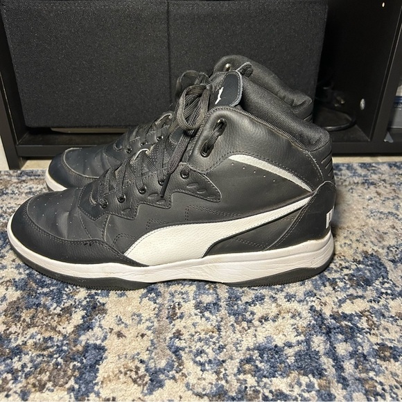 Puma Rebound Playoff Black & White High Top Lace-Up Sneakers Size 12 - Picture 2 of 10